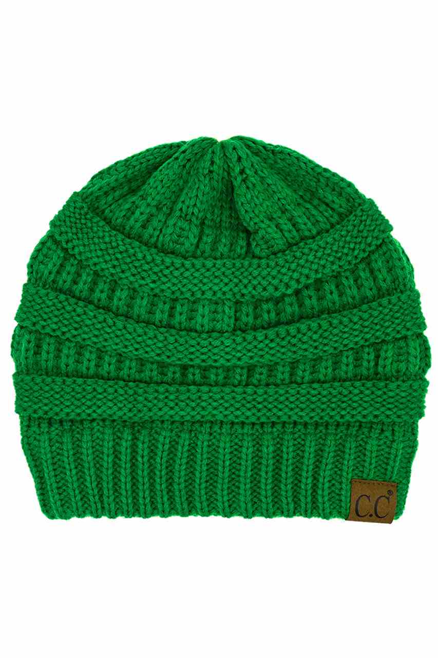 Kelly-Green  C.C Ribbed Knit Solid Color Beanie offers a timeless design with durable ribbed knitting, ensuring a snug and comfortable fit. Crafted for warmth and versatility, this beanie is perfect for everyday wear, providing reliable protection against cold weather while maintaining a sleek, minimalist style that complements any outfit. Its solid color adds understated appeal, making it an essential accessory for both casual and outdoor use. 