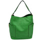 2-in-1 Chic Satchel Side Pocket Bucket Bag with Long Strap - Khaki Green - Tote Bag