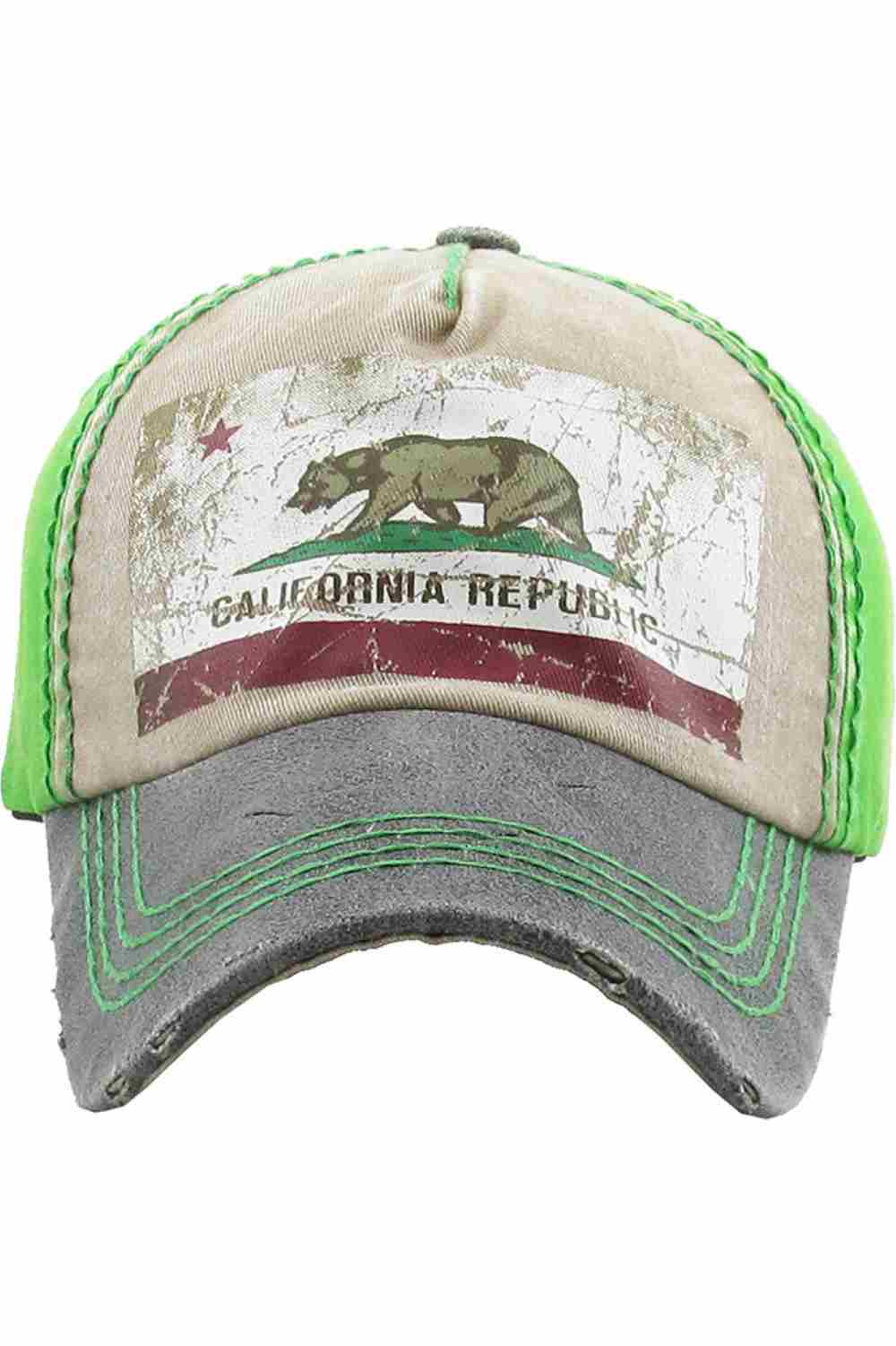 Khaki The CALIFORNIA REPUBLIC Vintage Baseball Cap features a washed, distressed finish with iconic state-inspired style for a timeless, laid-back look. Comfortable and easy to wear, it’s perfect for everyday outfits, travel days, or adding classic California vibes to any casual fit.