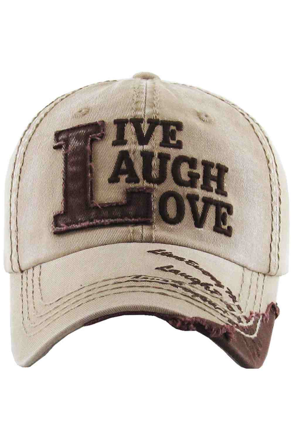 Khaki Spread positive vibes with the Live Laugh Love vintage baseball cap, designed with a classic distressed look and uplifting embroidered message. Comfortable and adjustable for everyday wear, this casual cap adds a cheerful touch to errands, outings, or relaxed weekend outfits.