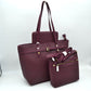 Woven Tote Bag Set with Crossbody and Wallet - Wine - Tote Bag