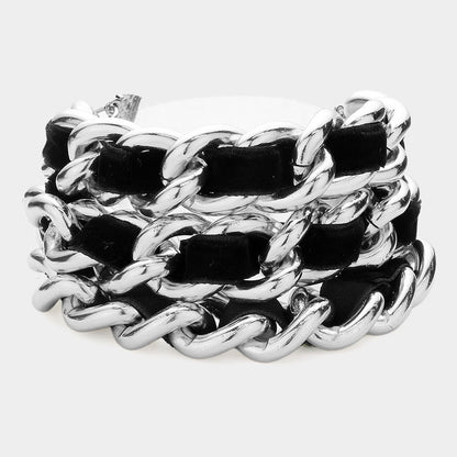 Madeline Love Black, Rhodium Woven Microfiber Suede Link Bracelet - Bracelets