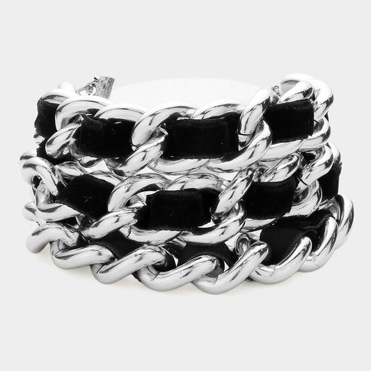 Madeline Love Black, Rhodium Woven Microfiber Suede Link Bracelet - Bracelets