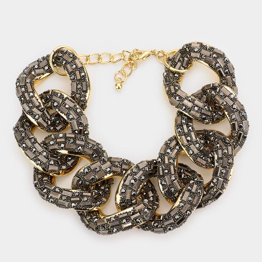 Madeline Love Gold, Hematite Stone Embellished Link Evening Bracelet