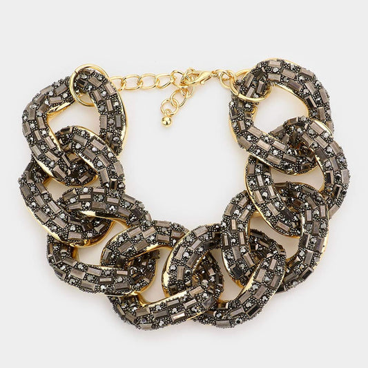 Madeline Love Gold, Hematite Stone Embellished Link Evening Bracelet