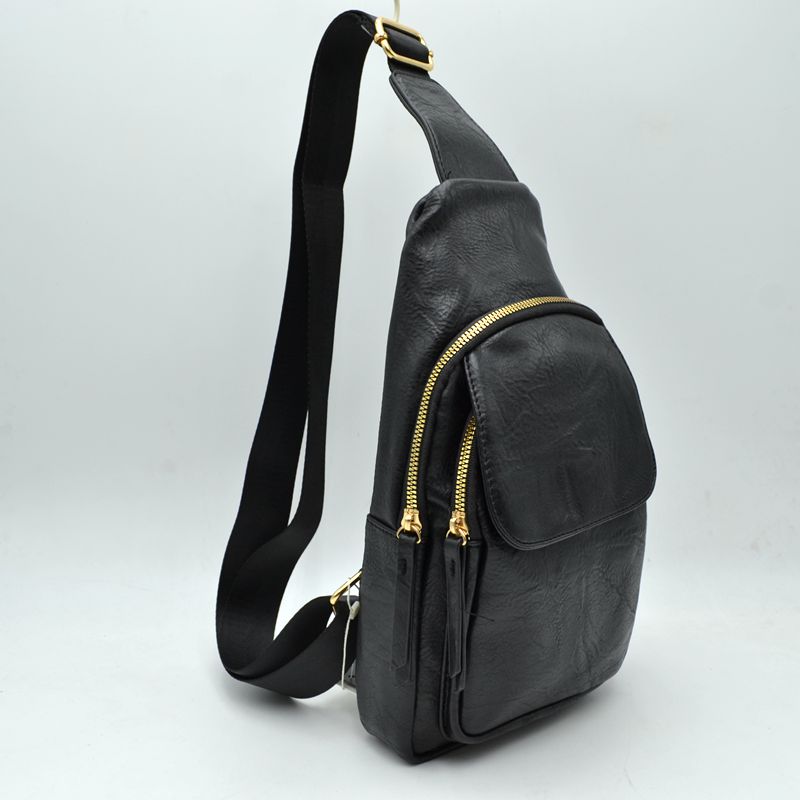 Ergonomic Structured Sling Backpack with Multi-Pocket Storage - Black - Crossbody Bag