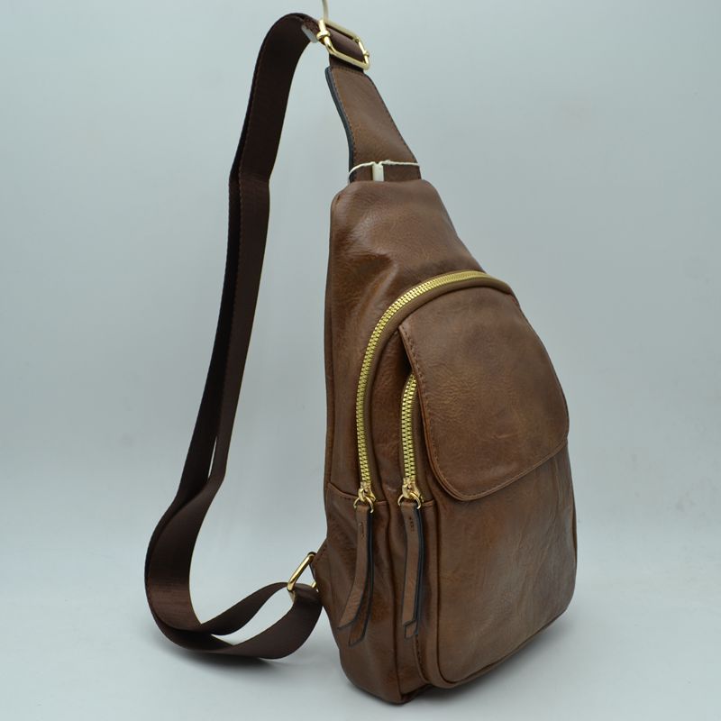 Ergonomic Structured Sling Backpack with Multi-Pocket Storage - Coffee - Crossbody Bag