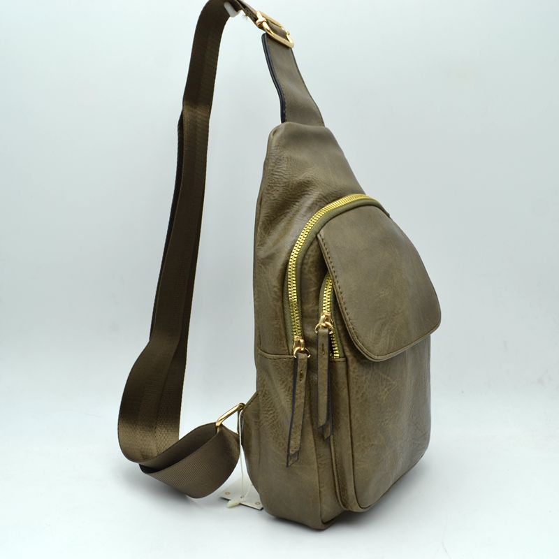 Ergonomic Structured Sling Backpack with Multi-Pocket Storage - Olive - Crossbody Bag