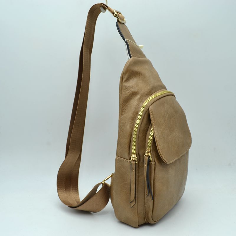 Ergonomic Structured Sling Backpack with Multi-Pocket Storage - Tan - Crossbody Bag