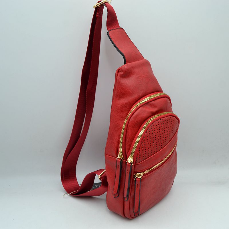 Perforated Sling Bag with Multi-Zipper Compartments - Red - Sling Bag