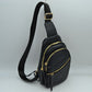 Perforated Crossbody Sling Bag with Triple Zipper Pockets - Black - Sling Bag