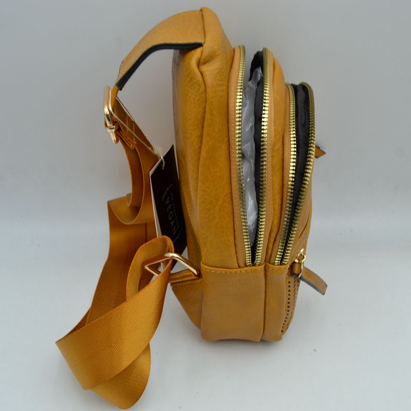 Perforated Crossbody Sling Bag with Triple Zipper Pockets - Sling Bag