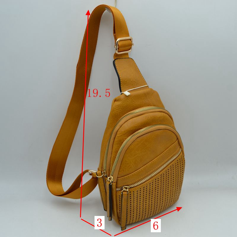 Perforated Crossbody Sling Bag with Triple Zipper Pockets - Sling Bag