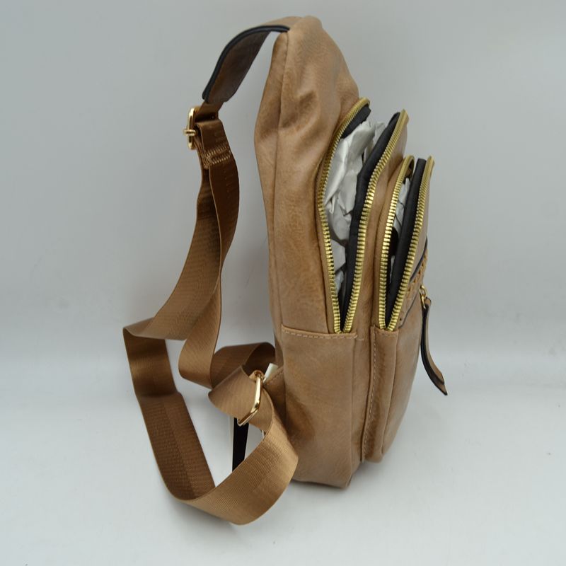 Braided Accent Sling Bag with Multi-Zipper Compartments - Sling Bag