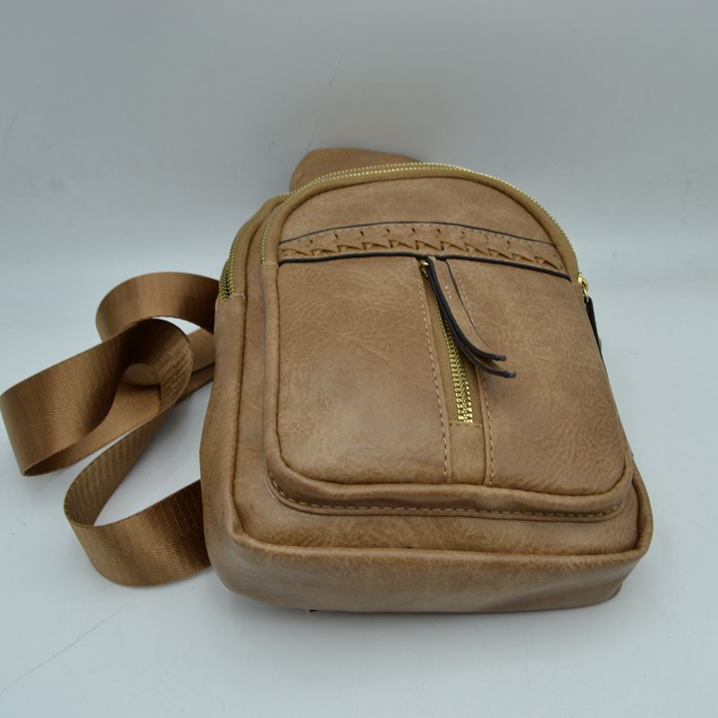 Braided Accent Sling Bag with Multi-Zipper Compartments - Sling Bag