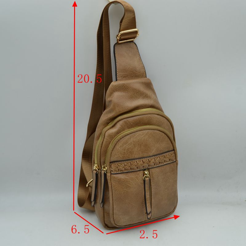 Braided Accent Sling Bag with Multi-Zipper Compartments - Sling Bag