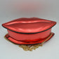 Metallic Lip Shaped Crossbody Bag with Chain Strap - Red - Cross Body Bag