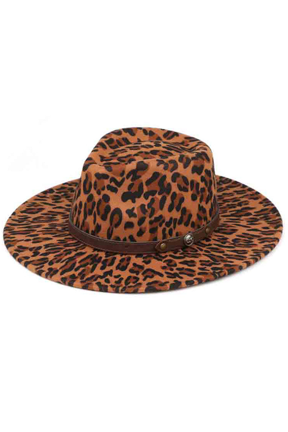 Leopard C.C Leopard Pattern Vegan Felt Panama Hat is crafted with high-quality vegan materials for a cruelty-free option. The trendy leopard pattern adds a fashionable touch to any outfit. Stay stylish and compassionate with this hat, perfect for adding a statement piece to your wardrobe. 