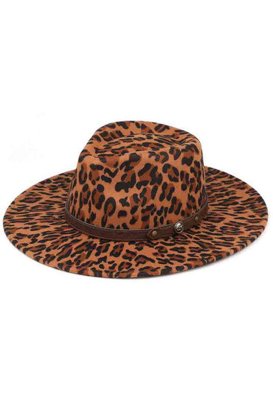 Leopard C.C Leopard Pattern Vegan Felt Panama Hat is crafted with high-quality vegan materials for a cruelty-free option. The trendy leopard pattern adds a fashionable touch to any outfit. Stay stylish and compassionate with this hat, perfect for adding a statement piece to your wardrobe. 