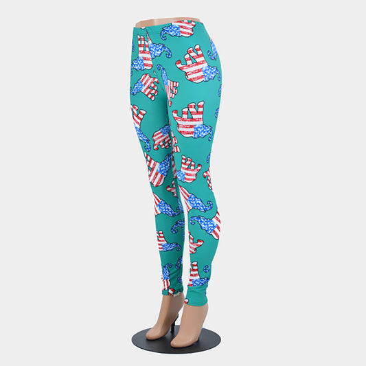 Madeline Love Turquoise American USA Flag Elephant Pattern Leggings - Apparel
