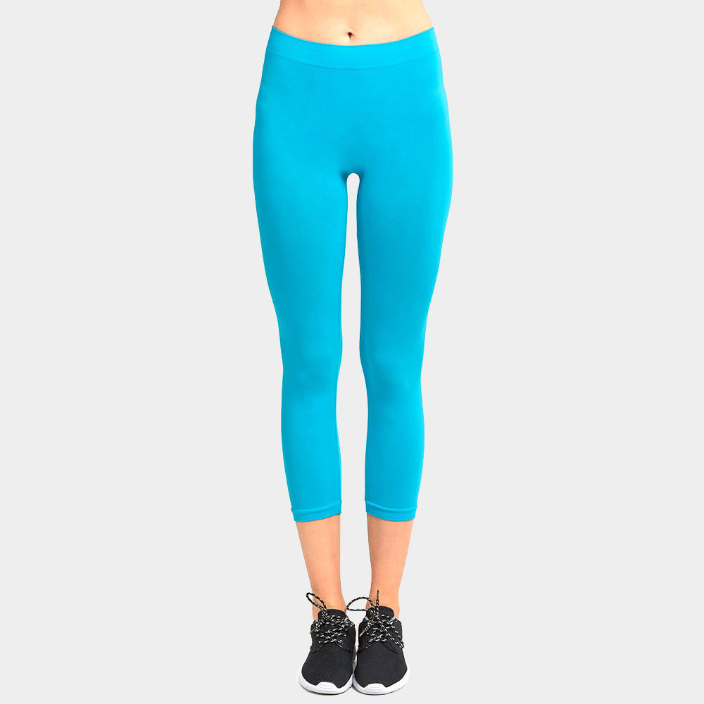 Madeline Love Aqua Ladies Solid Capri Leggings - Apparel