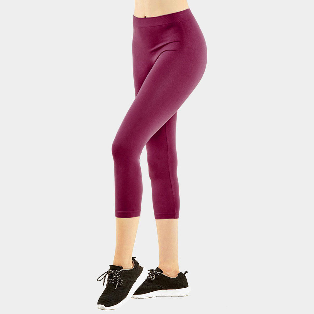 Madeline Love Burgundy Ladies Solid Capri Leggings - Apparel