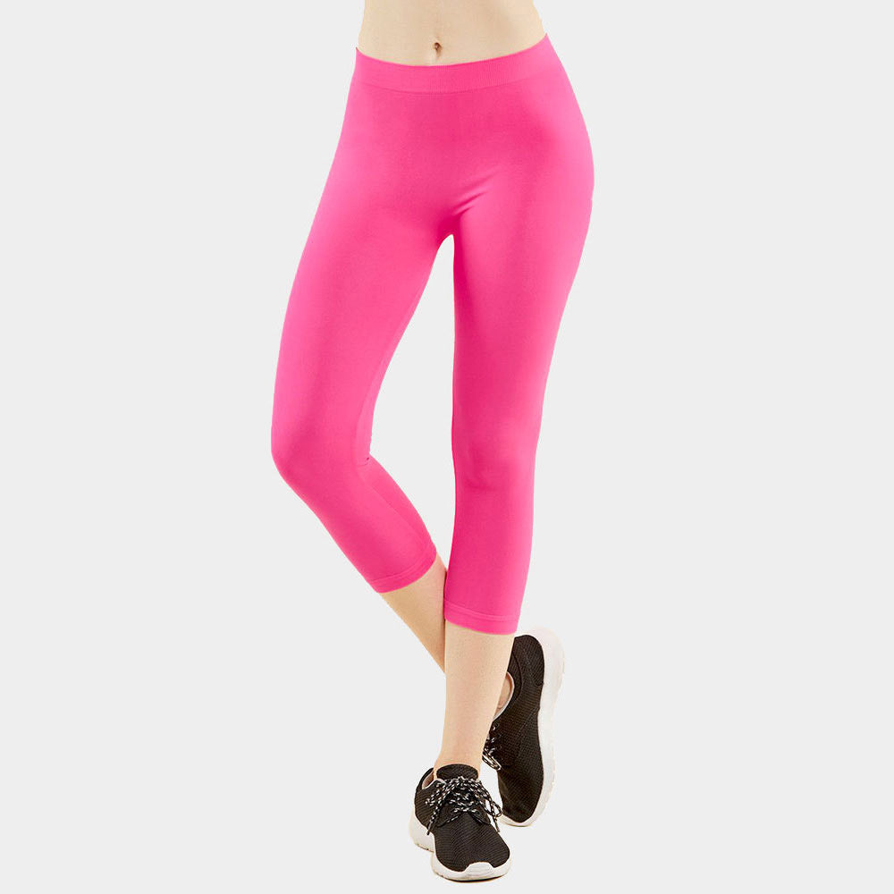 Madeline Love Pink Ladies Solid Capri Leggings - Apparel