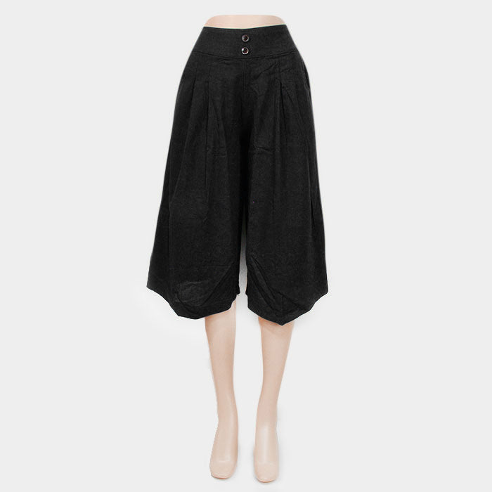 Madeline Love Black Wide leg midi pants with buttons - Apparel