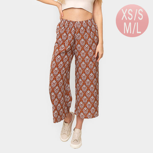 Madeline Love Brown Floral Print Pants - Apparel