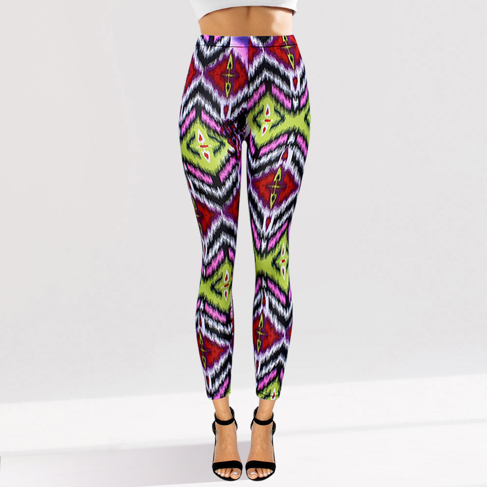 Madeline Love Blue, Green, Pink, Red Bold Geometric Pattern Printed High Waisted Leggings - Apparel