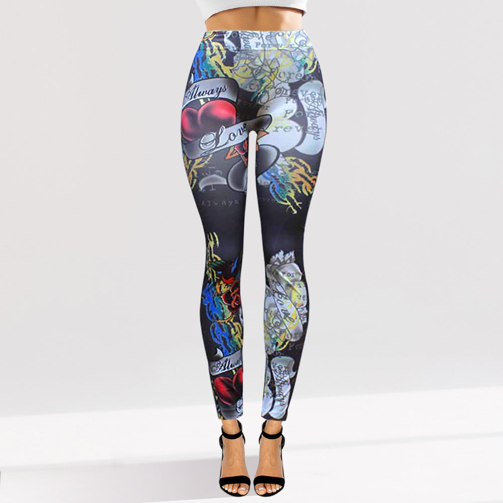 Madeline Love Gray, Light Tattoo Inspired Graphic Printed High Waisted Leggings - Apparel