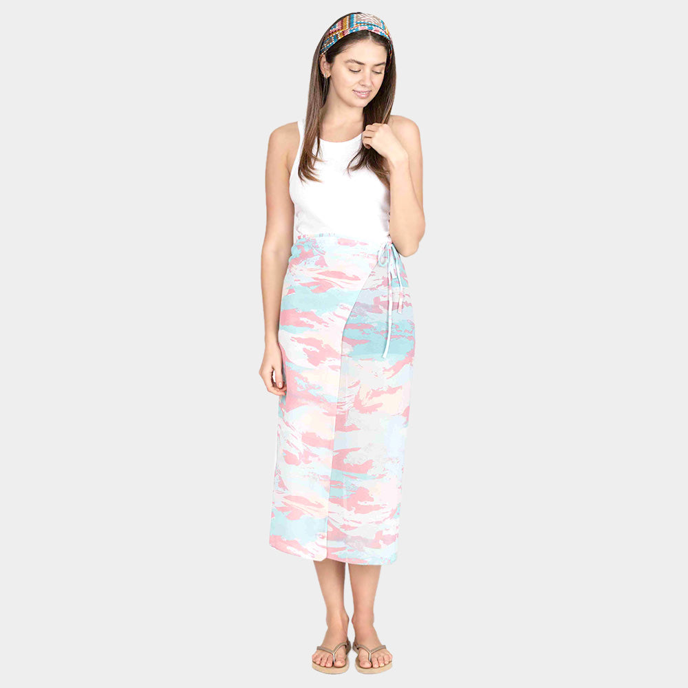 Madeline Love Blue, Pink Tie Dye Beach Cover Up Midi Wrap Skirt - Apparel
