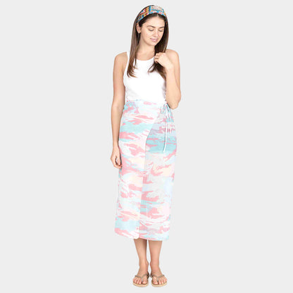 Madeline Love Blue, Pink Tie Dye Beach Cover Up Midi Wrap Skirt - Apparel
