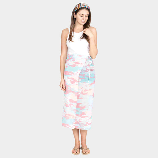 Madeline Love Blue, Pink Tie Dye Beach Cover Up Midi Wrap Skirt - Apparel