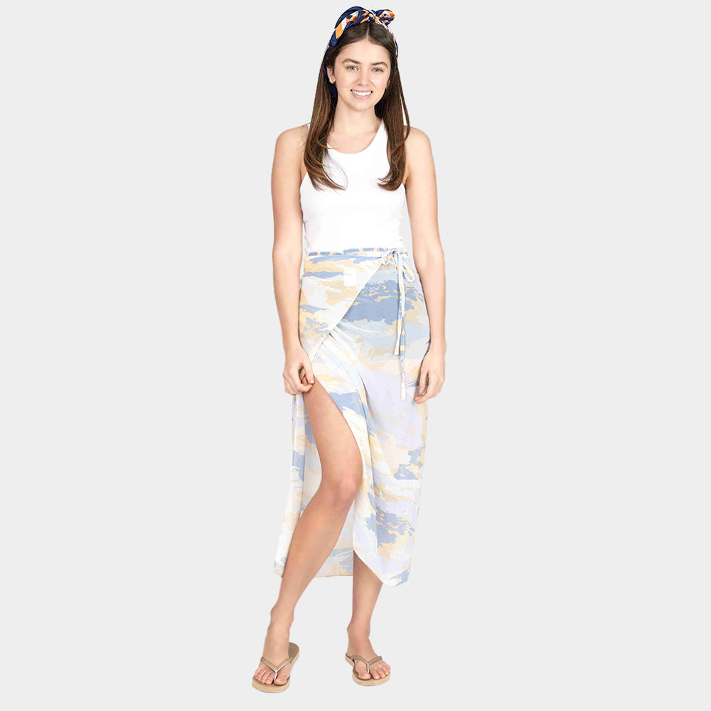Madeline Love Blue, Yellow Tie Dye Beach Cover Up Midi Wrap Skirt - Apparel