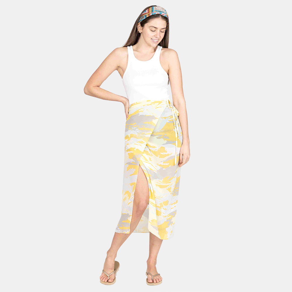 Madeline Love Gray, Yellow Tie Dye Beach Cover Up Midi Wrap Skirt - Apparel