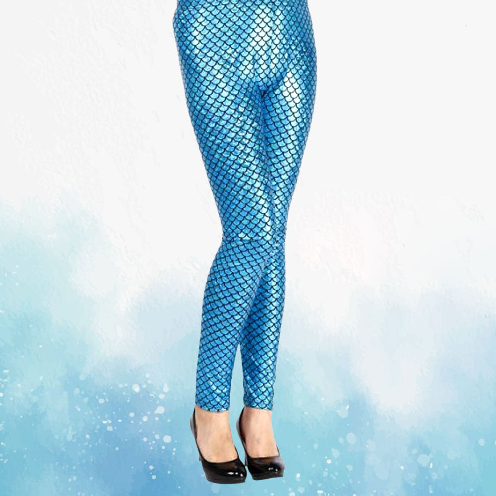 Madeline Love Blue Metallic Mermaid Fish Scales Leggings - Apparel