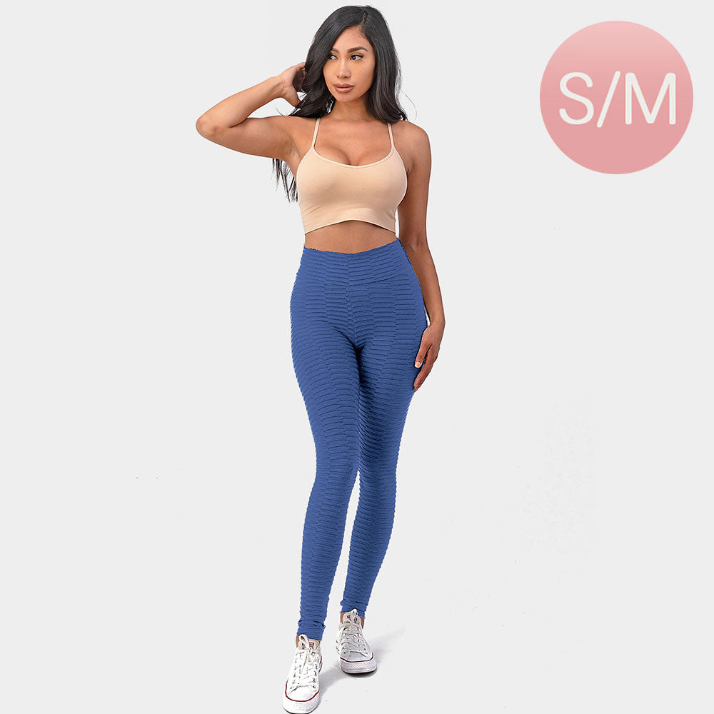 Madeline Love Blue Wrinkled Solid Leggings - Apparel