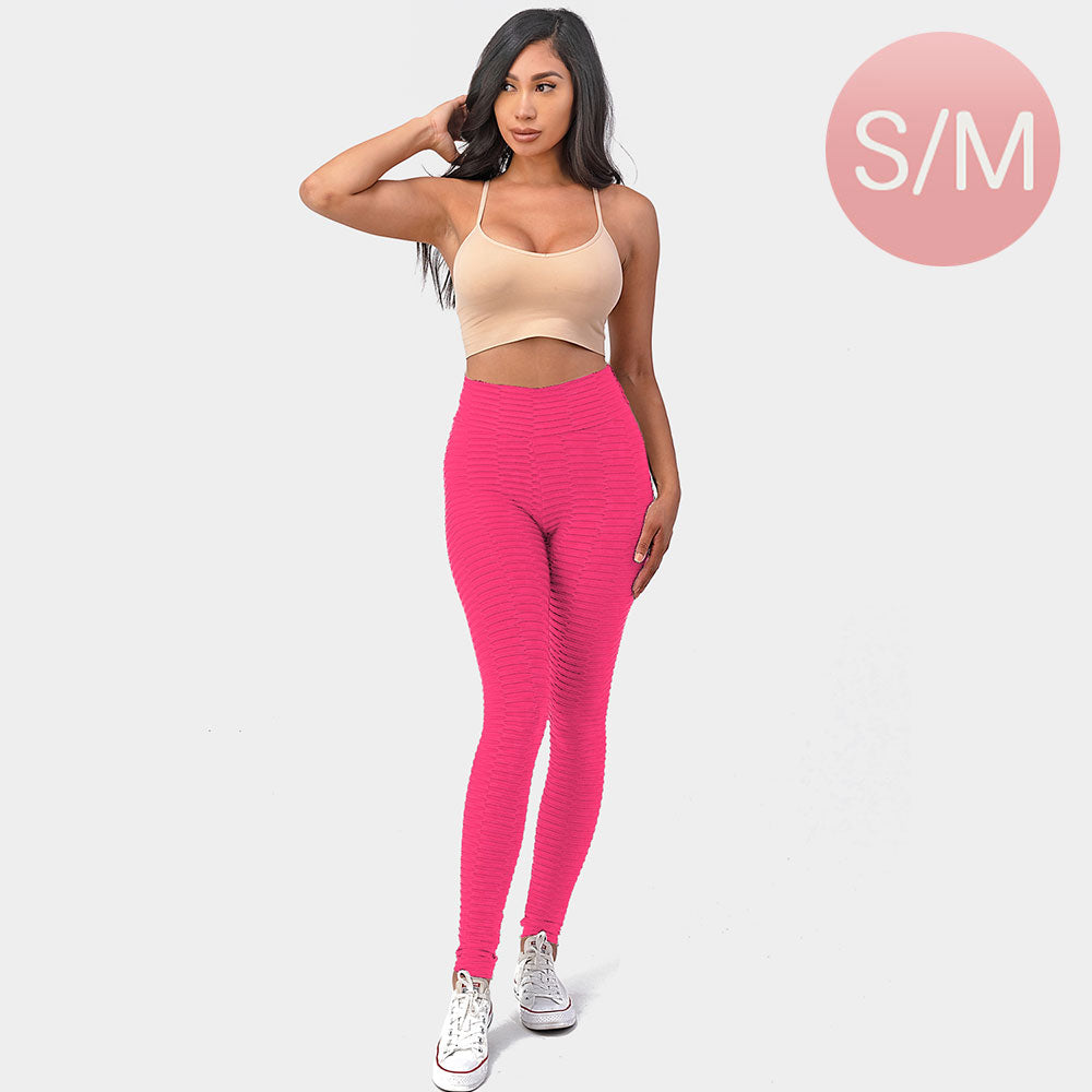Madeline Love Neon, Pink Wrinkled Solid Leggings - Apparel