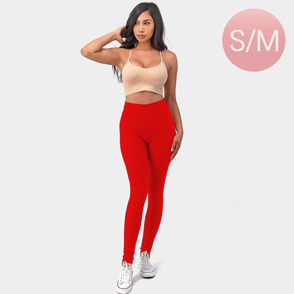 Madeline Love Red Wrinkled Solid Leggings - Apparel