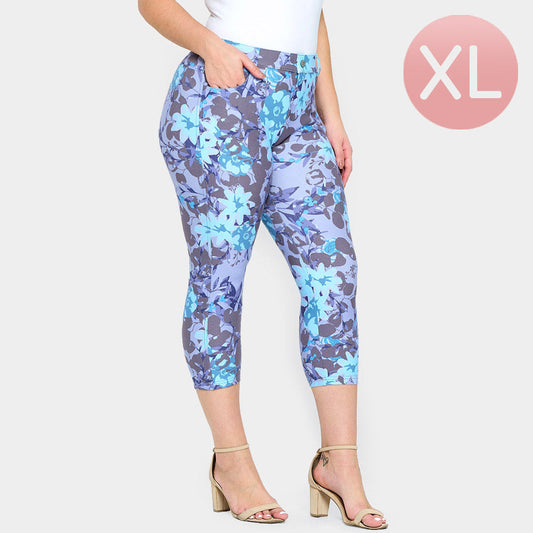 Madeline Love Blue Blossoming Garden Skinny Capri Jeggings - Apparel