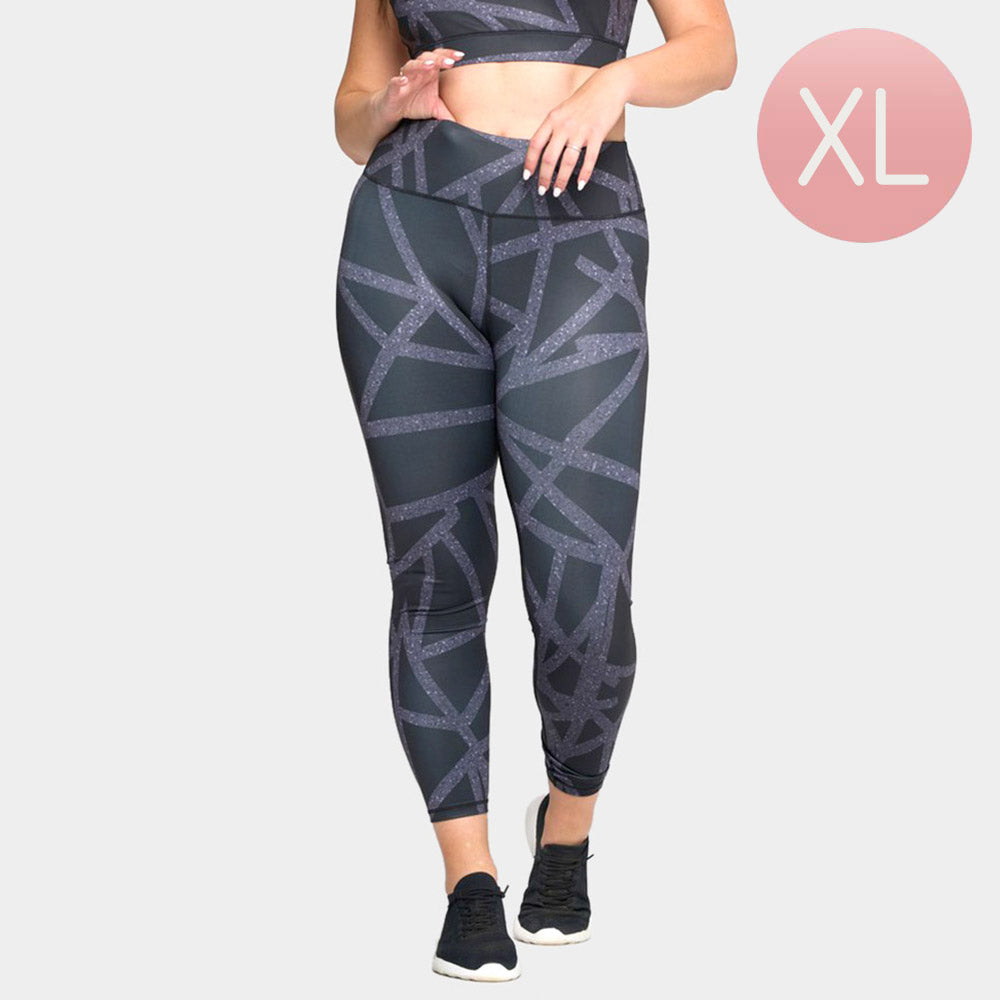 Madeline Love Black, Gray Abstract Grid Printed Activewear Leggings - Apparel