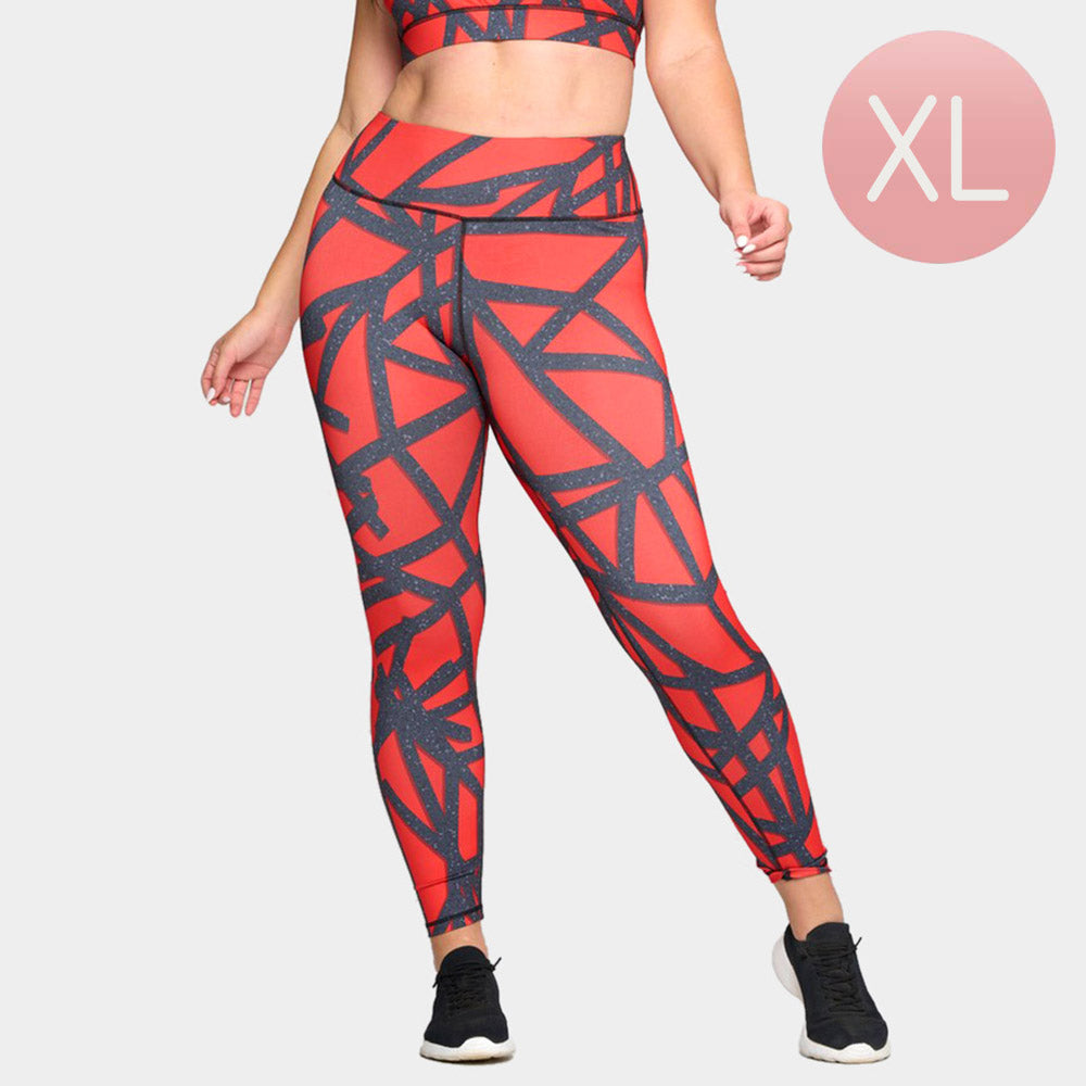 Madeline Love Black, Orange Abstract Grid Printed Activewear Leggings - Apparel
