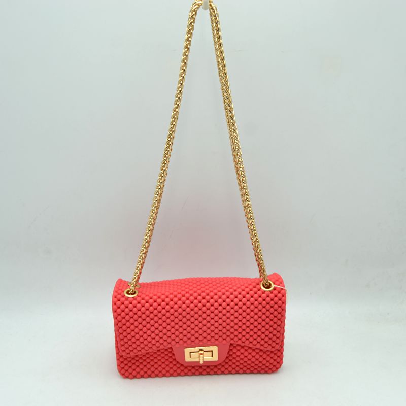 Textured Flap Shoulder Bag with Metallic Chain Strap - Fuchsia - Shoulder Bag