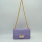 Textured Flap Shoulder Bag with Metallic Chain Strap - Lavender - Shoulder Bag