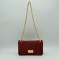 Textured Flap Shoulder Bag with Metallic Chain Strap - Red - Shoulder Bag
