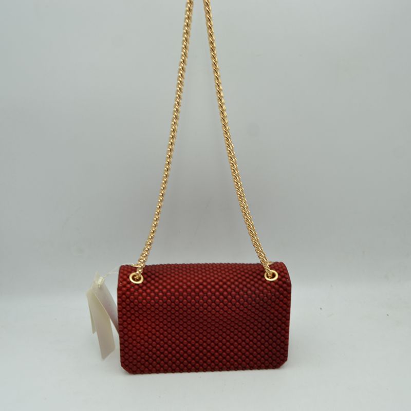 Textured Flap Shoulder Bag with Metallic Chain Strap - Shoulder Bag