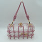 Box Clutch Bag with Cage Overlay and Cord Top Handle - Clutch Bags
