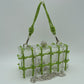 Box Clutch Bag with Cage Overlay and Cord Top Handle - Green - Clutch Bags