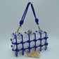 Box Clutch Bag with Cage Overlay and Cord Top Handle - Royal Blue - Clutch Bags
